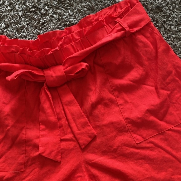 AVA & VIV Red Paper Bag High Waisted Tie Knot Linen Blend Shorts Size 1x - Picture 2 of 10